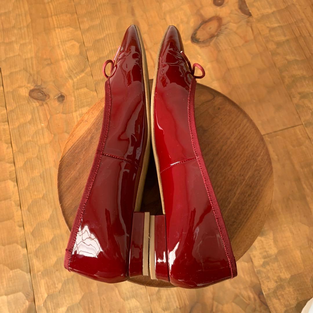 888DIANA ワインレッド ポインテッドトゥ フラットシューズ25cm