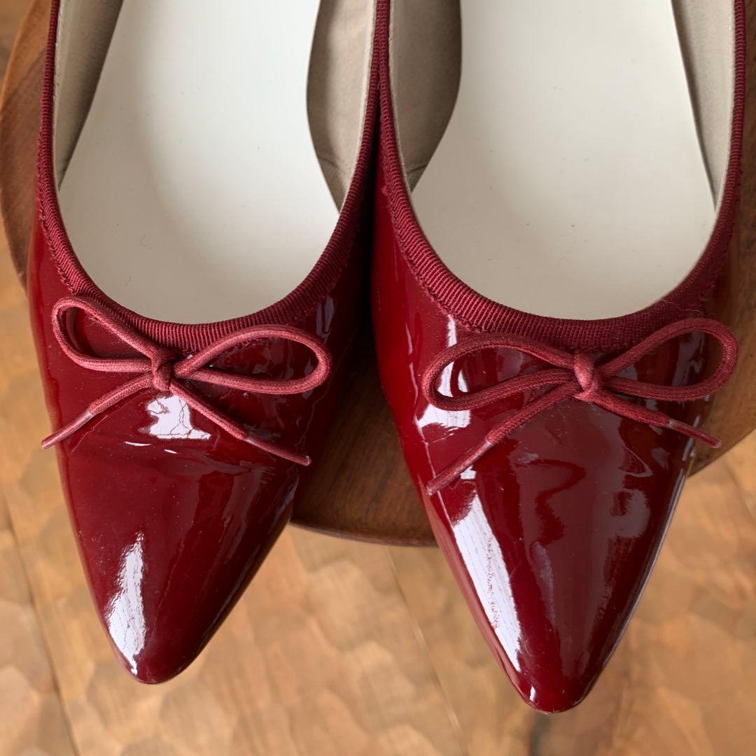 888DIANA ワインレッド ポインテッドトゥ フラットシューズ25cm