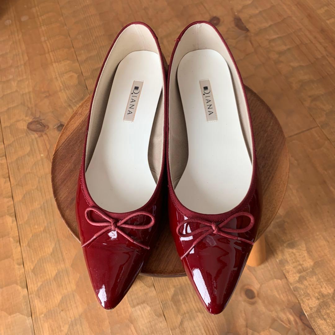 888DIANA ワインレッド ポインテッドトゥ フラットシューズ25cm