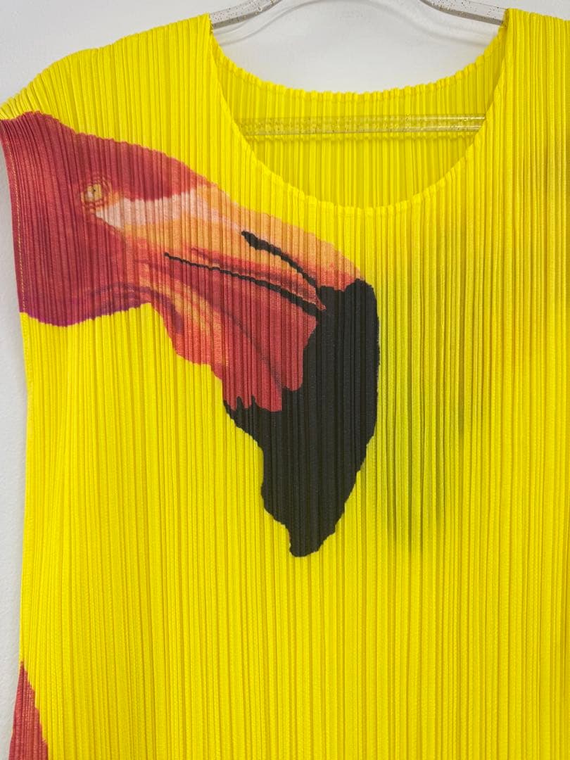 極美品ISSEY MIYAKE プリーツ フラミンゴ柄 ワンピース