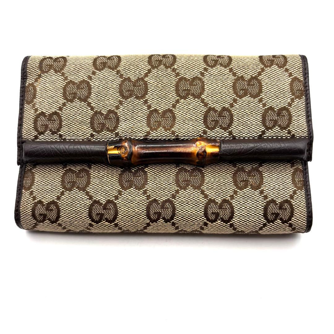 グッチ 3つ折り財布 バンブー GGキャンバス 長財布 レザー 箱