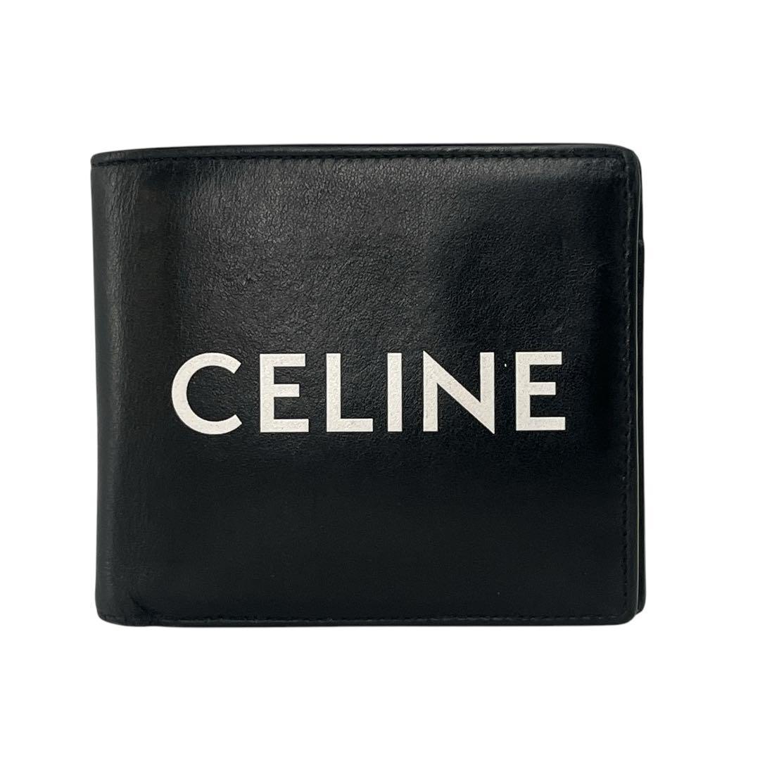 セリーヌ　バイフォールドウォレット　コンパクト財布　折り財布　カーフレザー　黒