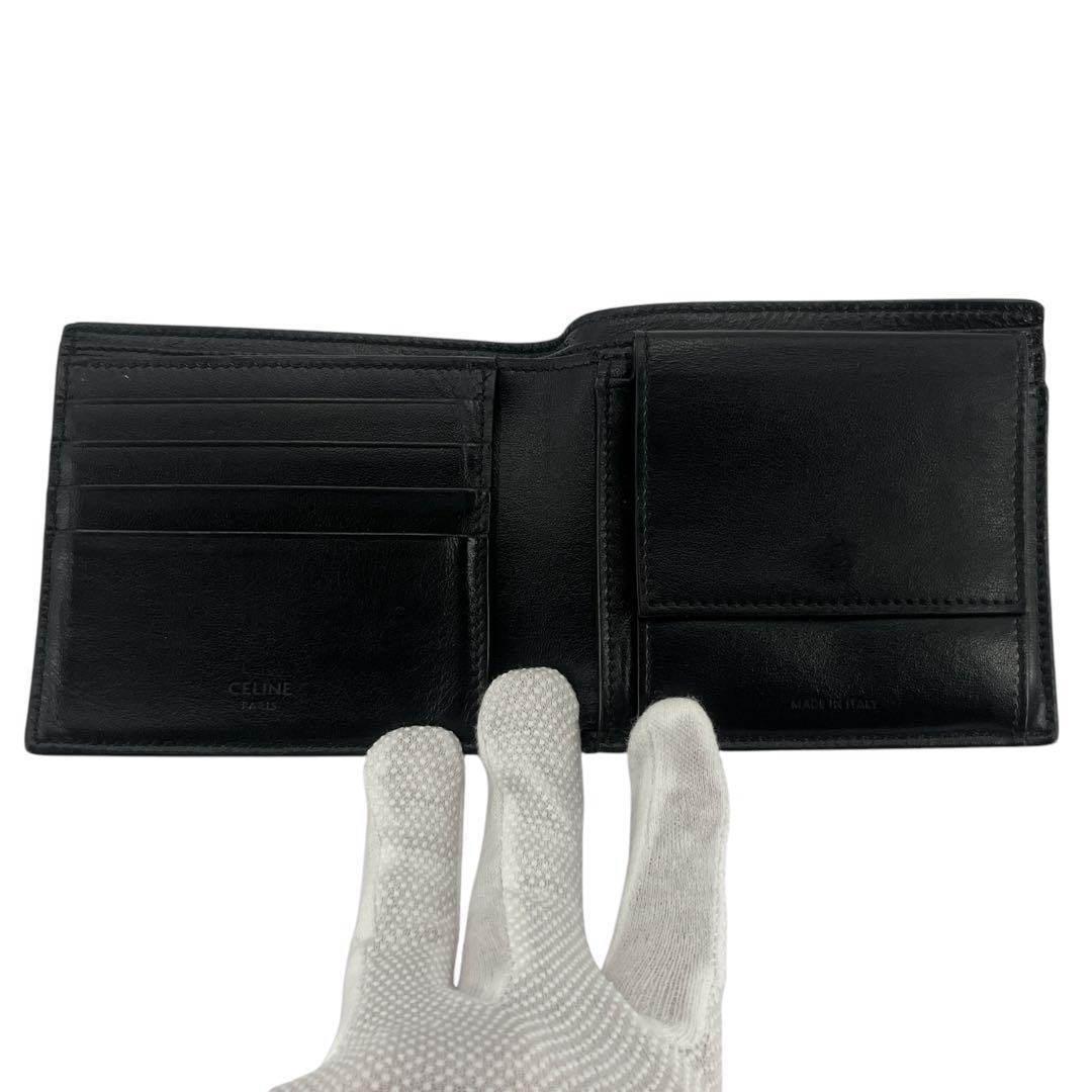 セリーヌ　バイフォールドウォレット　コンパクト財布　折り財布　カーフレザー　黒