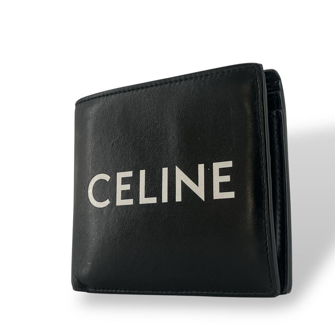 セリーヌ　バイフォールドウォレット　コンパクト財布　折り財布　カーフレザー　黒