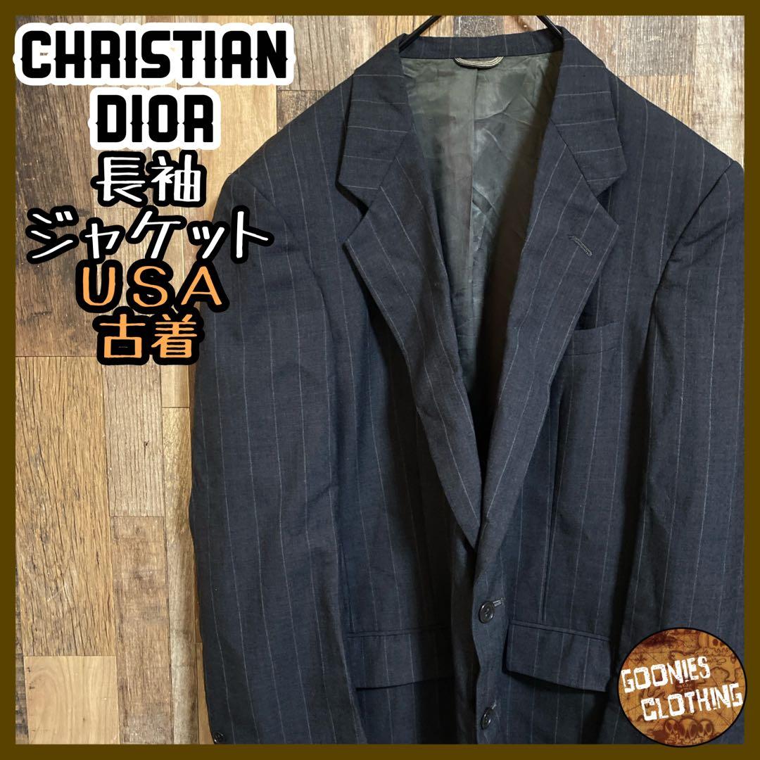 ディオール テーラード ジャケット スーツ ストライプ L ジャケット グレー
