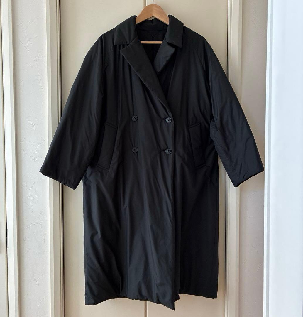 【美品】STATE OF MINDダブルブレスト ロング中綿コート ブラック　軽