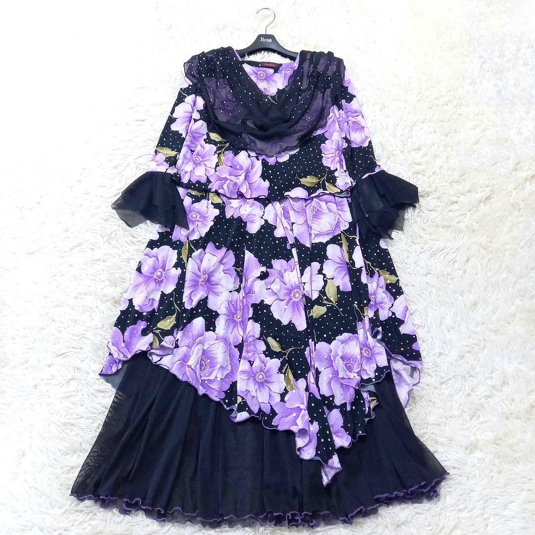 Sanline　サンリーヌ　社交ダンス　セットアップ　ドレス　スパンコール　薔薇