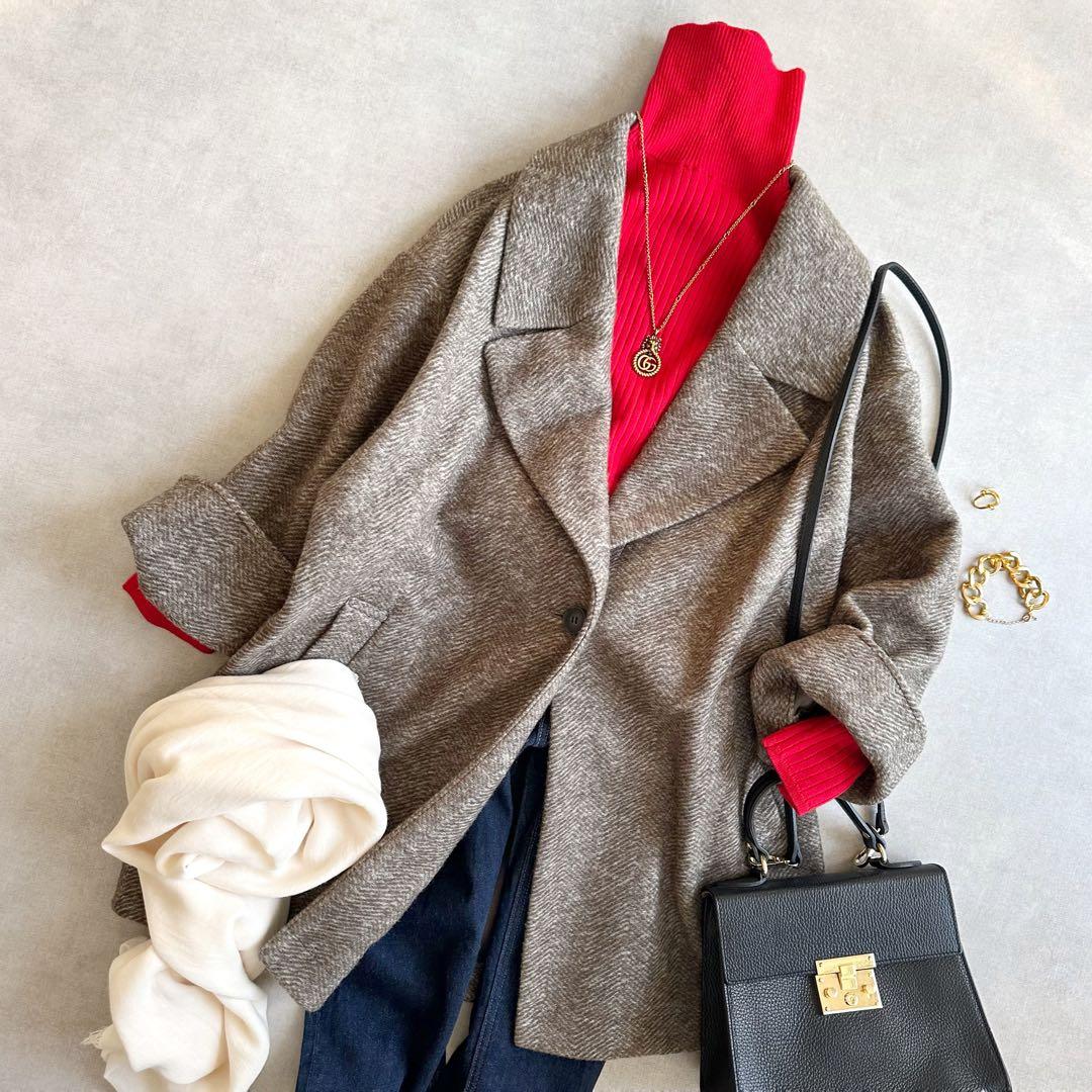 美品▲定価2.9万▲スピック&スパン/Wスライバーヘリンボーンミドルコート 38