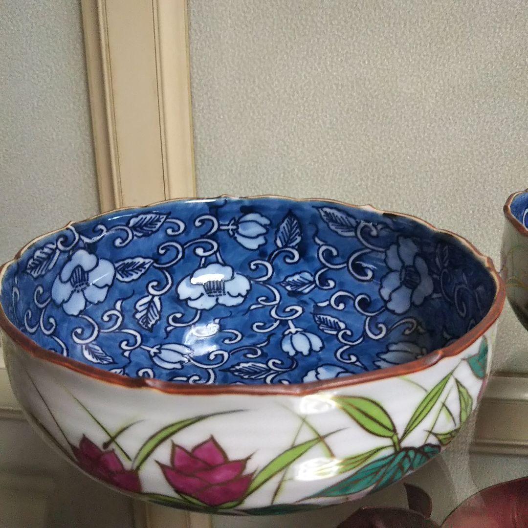 【美品】清水焼☆秀峰☆青い花柄の陶器ボウル5個セット