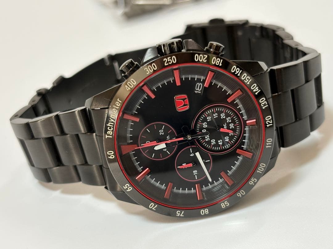 【美品】ホンダ Honda クロノグラフ クォーツ ブラック メンズ腕時計