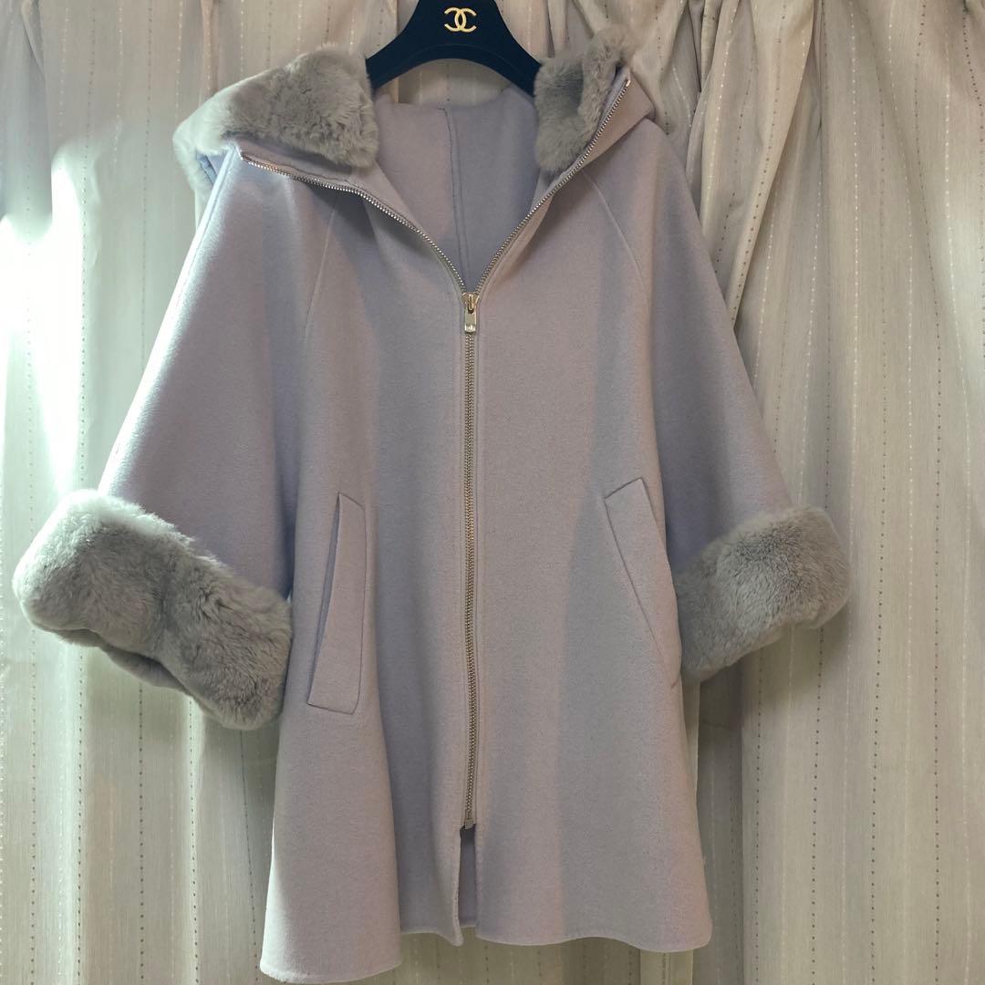 極美品✨グレースクラス　ポンチョ　コート　レッキスファー カシミヤ　36