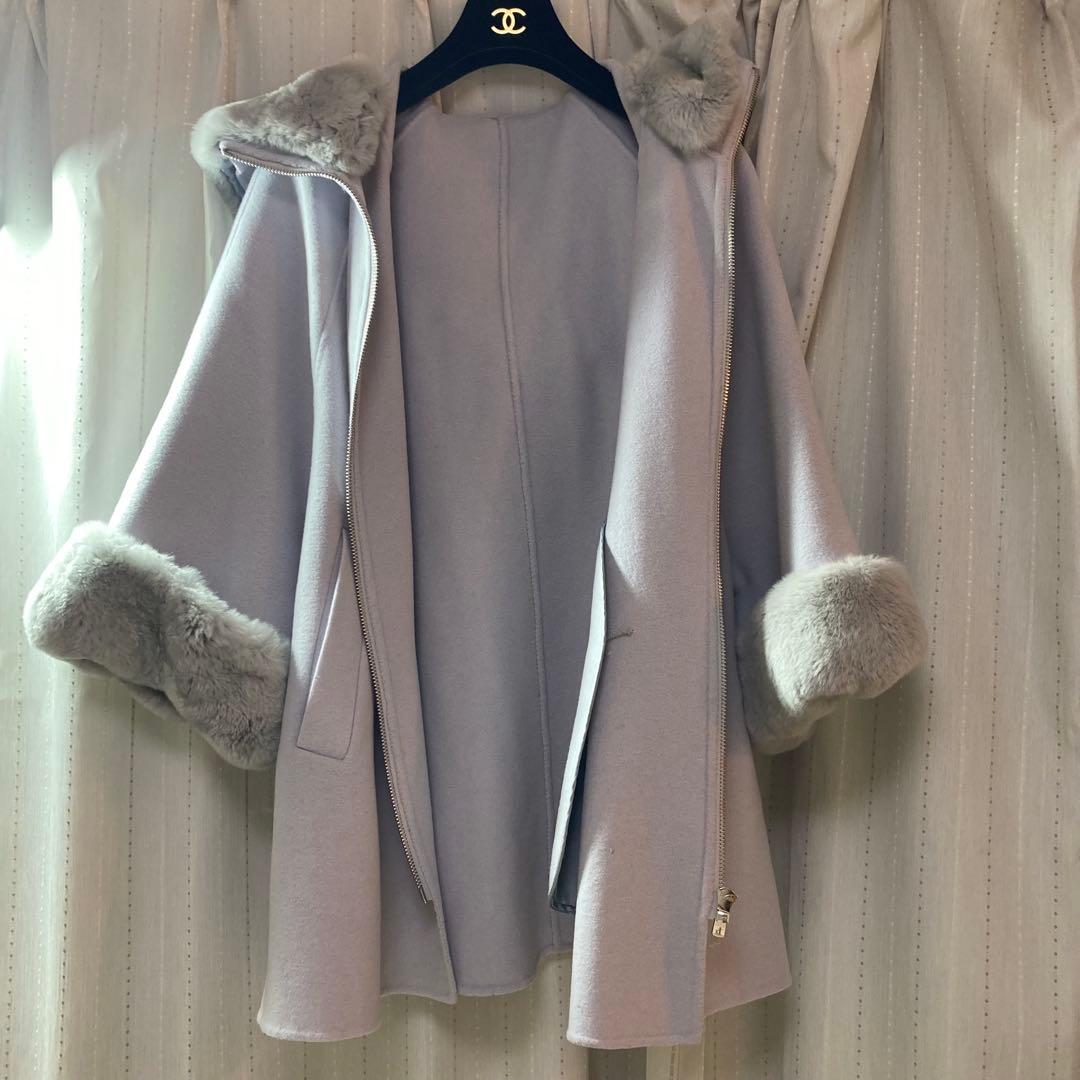 極美品✨グレースクラス　ポンチョ　コート　レッキスファー カシミヤ　36