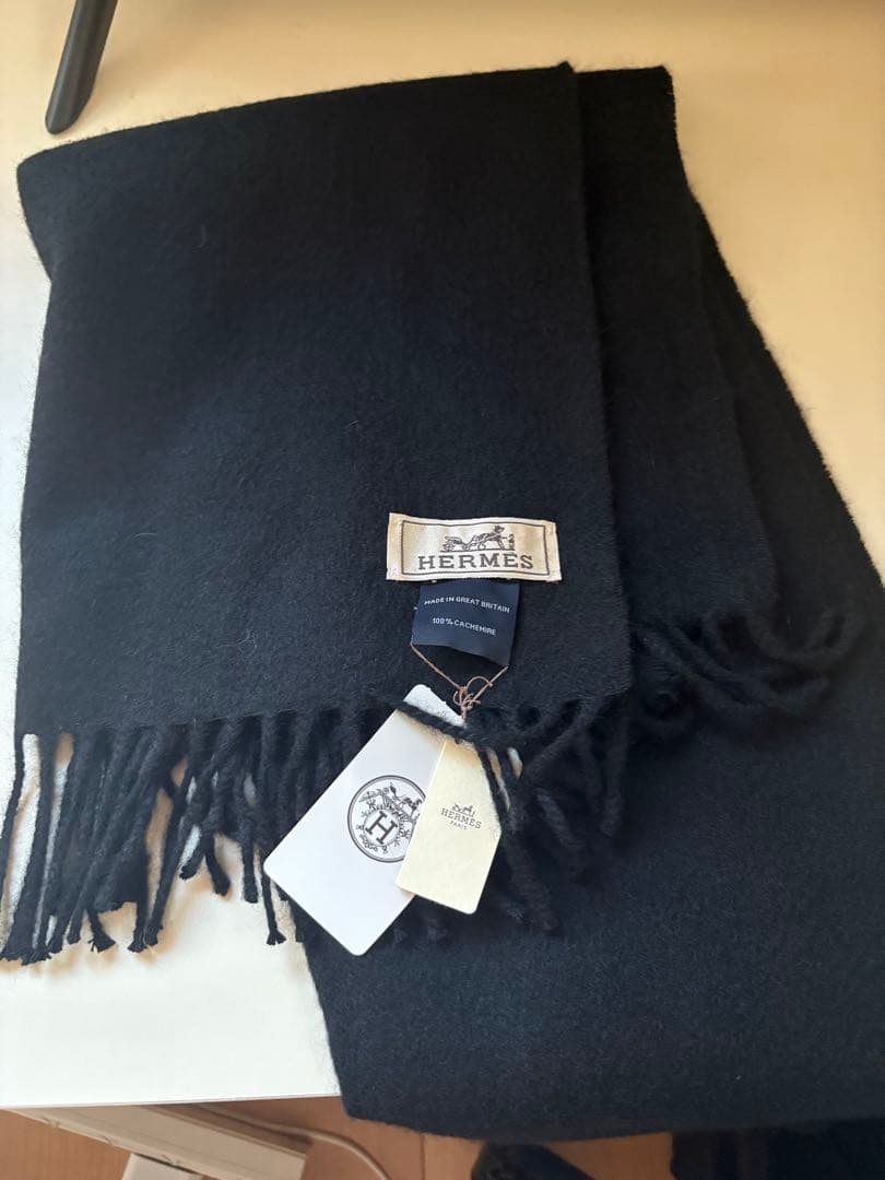 HERMES ブラック カシミア　マフラー
