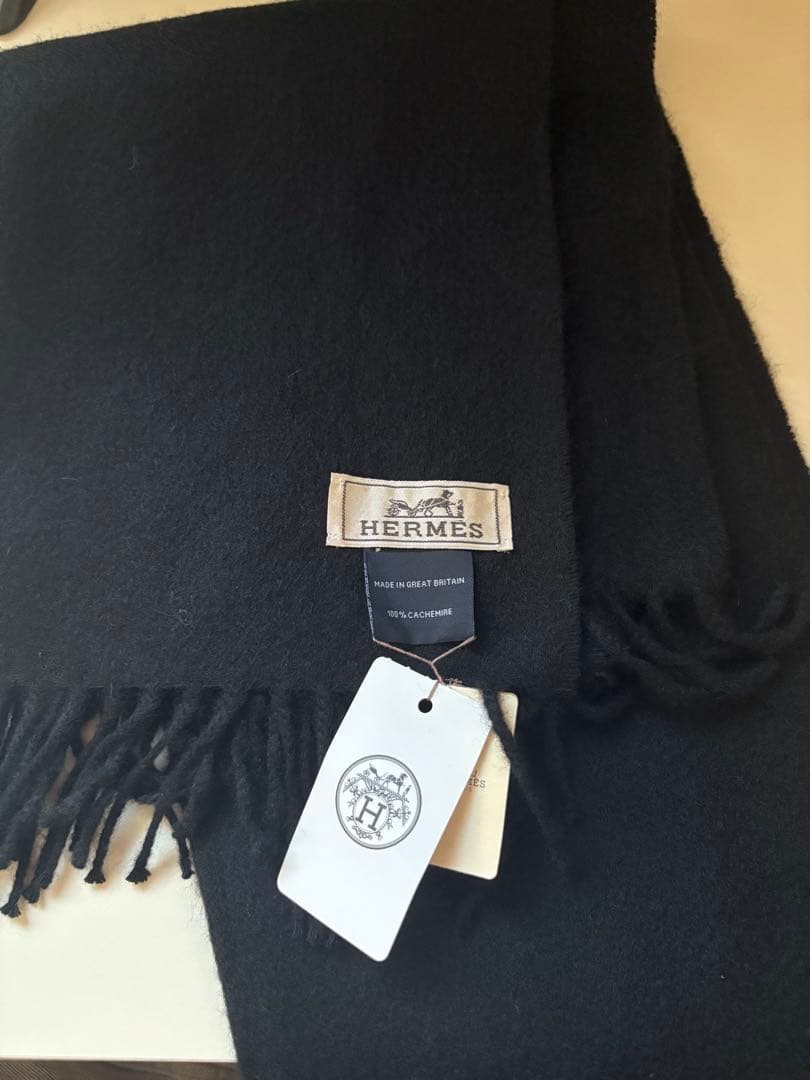 HERMES ブラック カシミア　マフラー