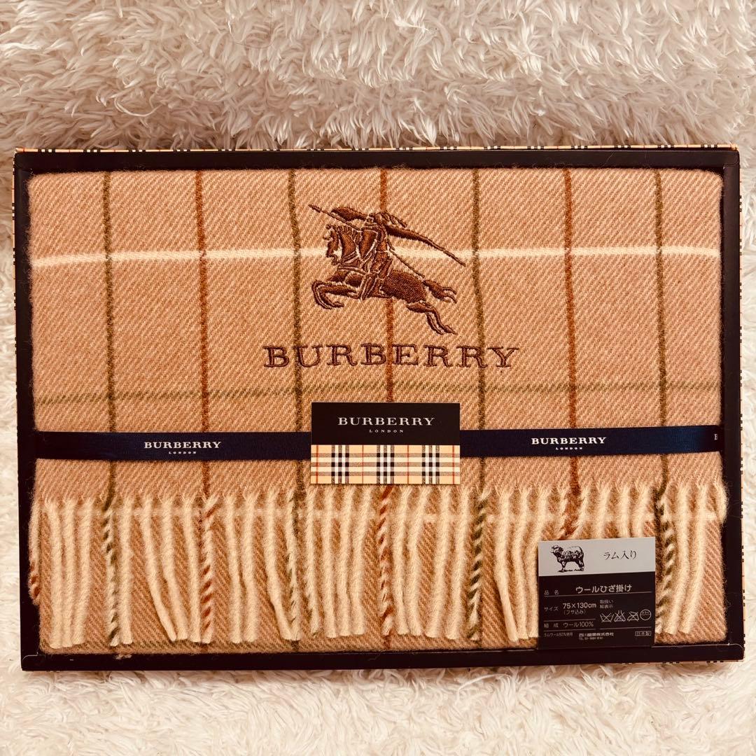 【新品未使用】BURBERRY LONDON 日本製 ウールひざ掛け ラム入り