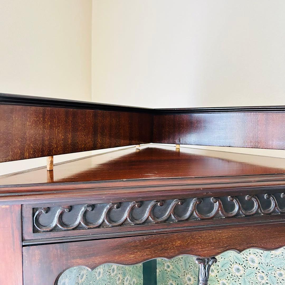 アンティーク　コーナーキャビネット　ガラス　マホガニー材　1910年代　イギリス