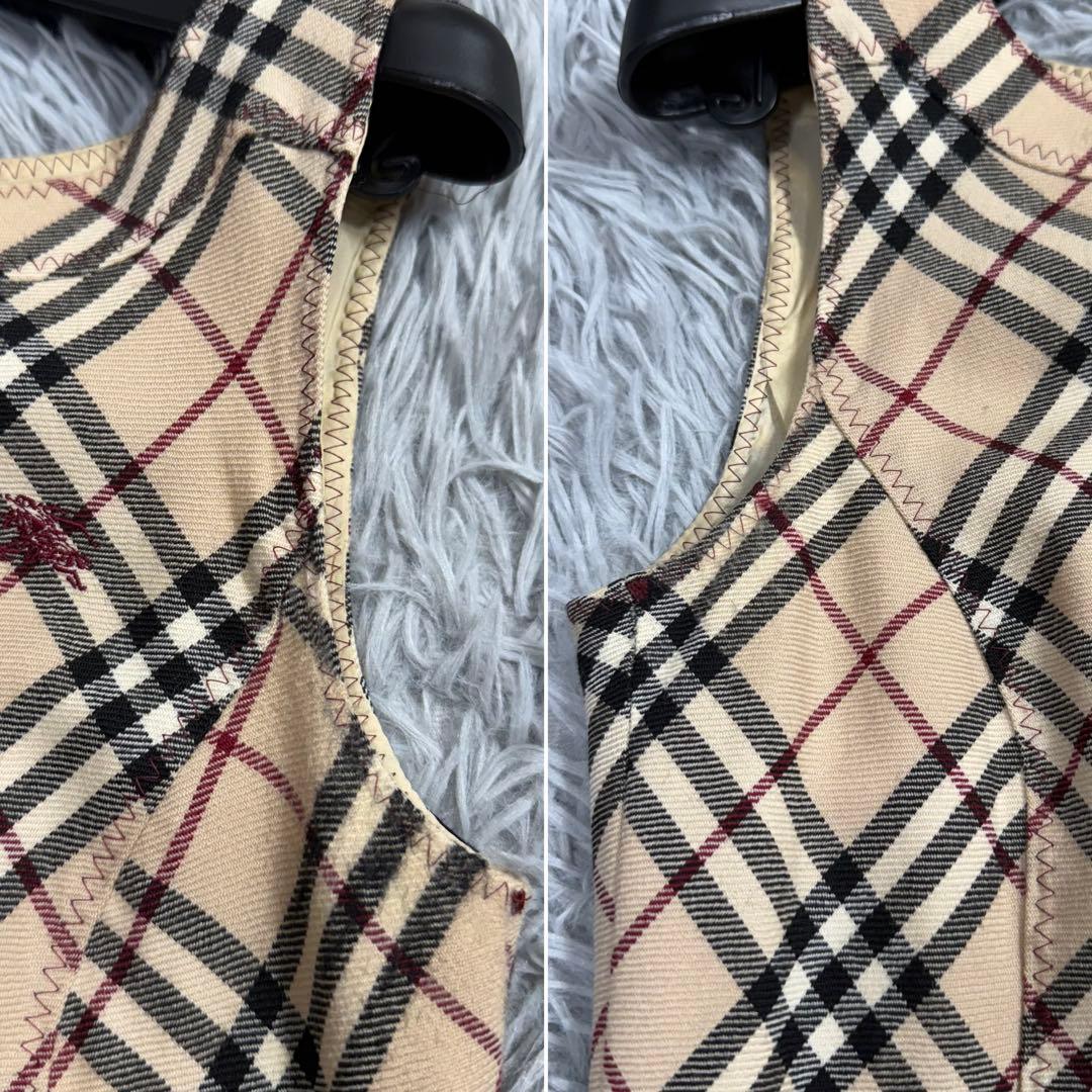 バーバリー ノバチェックロングワンピース ノースリーブ ベージュ ウール 36
