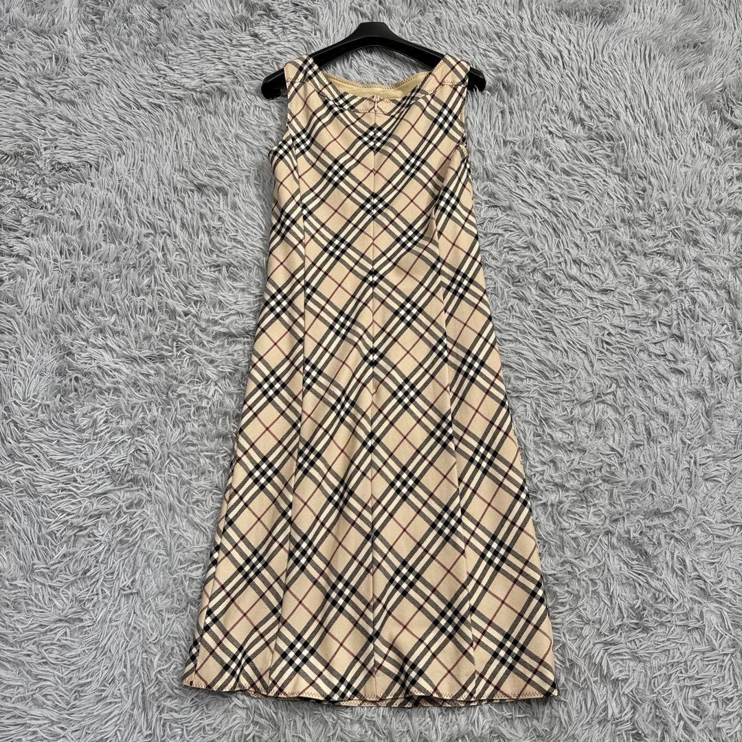 バーバリー ノバチェックロングワンピース ノースリーブ ベージュ ウール 36