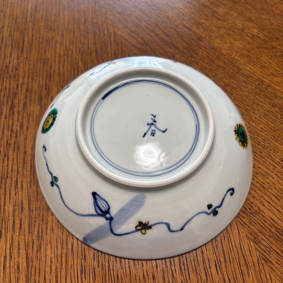 正木春蔵　色絵染付野花文5寸皿　2枚セット