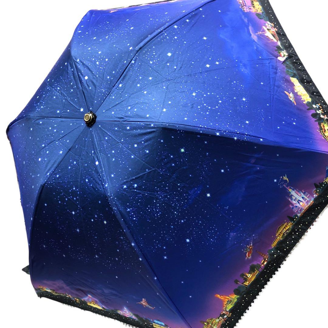【タグ付き未使用】ディズニー 折りたたみ傘 パーク 夜景 アンブレラ 晴雨兼用