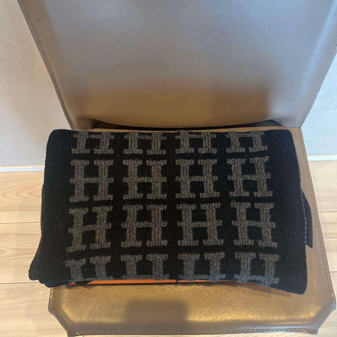 HERMES PARIS Hロゴパターン マフラー