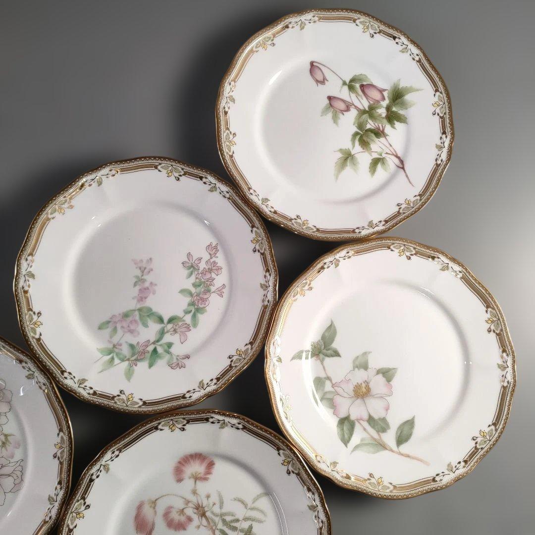 A1358-3/ノリタケ ガラコンテッサ/金彩色絵花草文絵替プレート6客/菓子皿