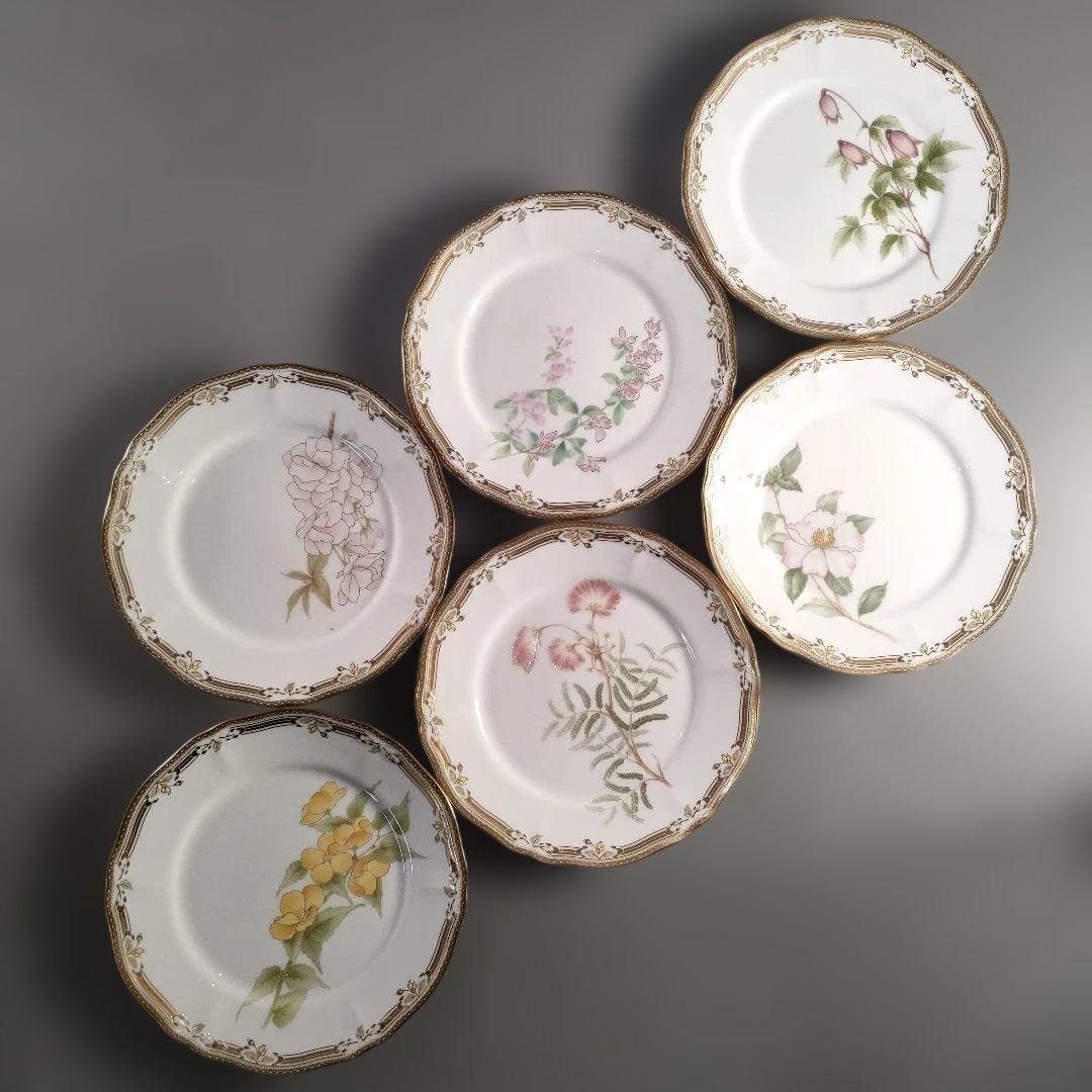 A1358-3/ノリタケ ガラコンテッサ/金彩色絵花草文絵替プレート6客/菓子皿