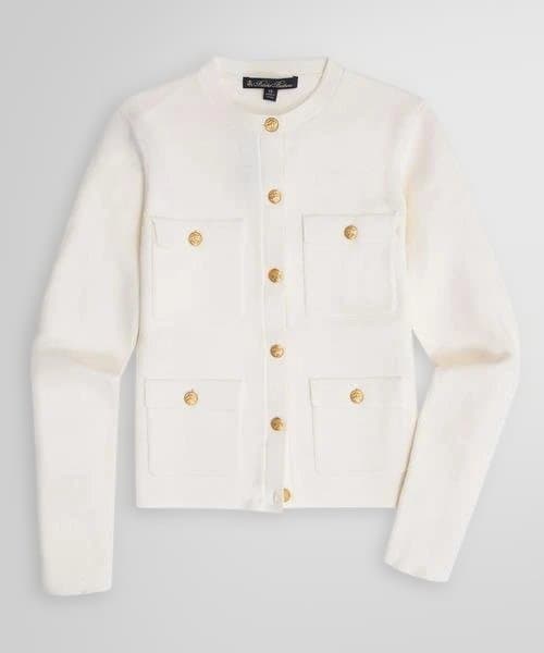 新品 BROOKS BROTHERS ゴールドボタン ノーカラーニットジャケット