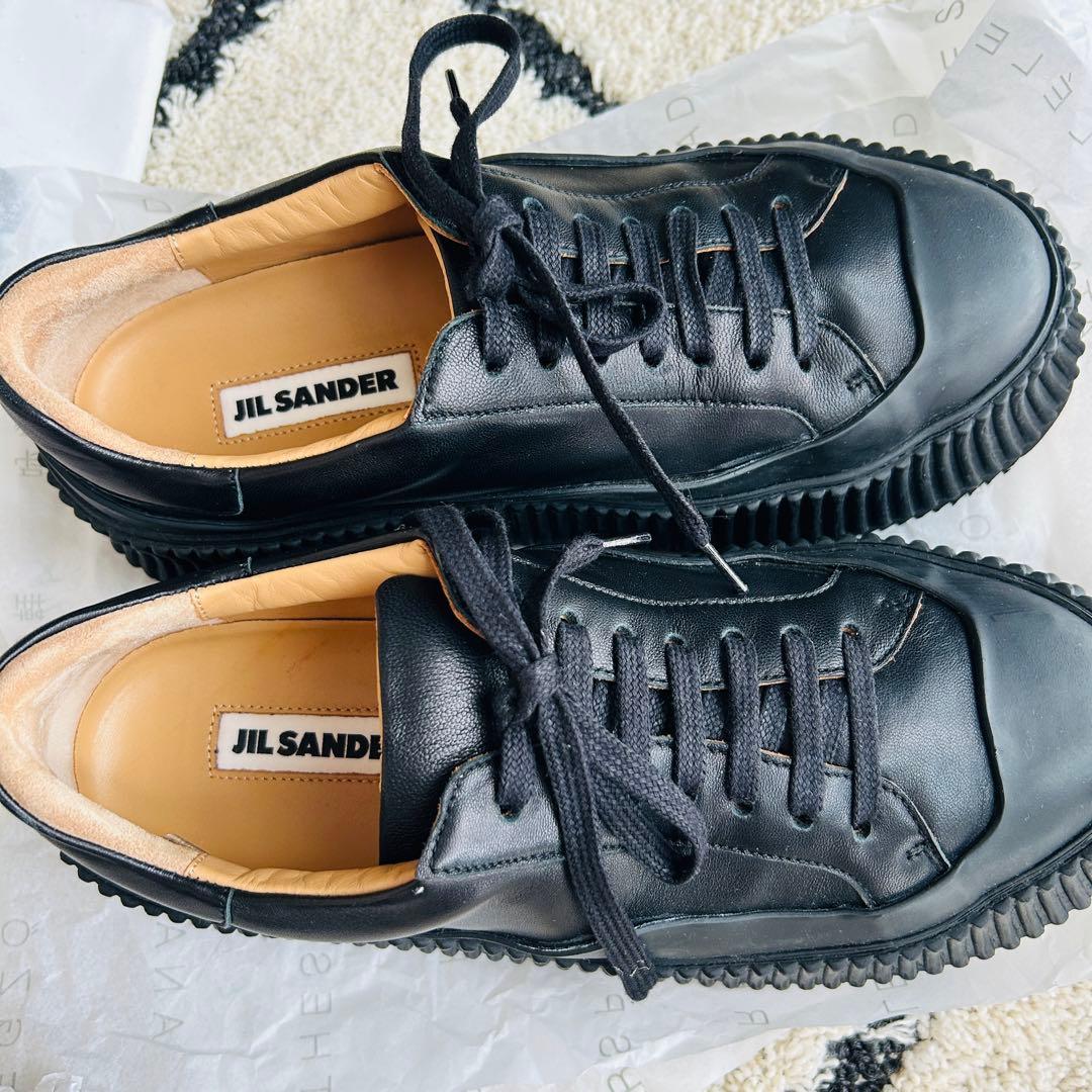 JIL SANDER ブラックレザー スニーカー レディース 24cm