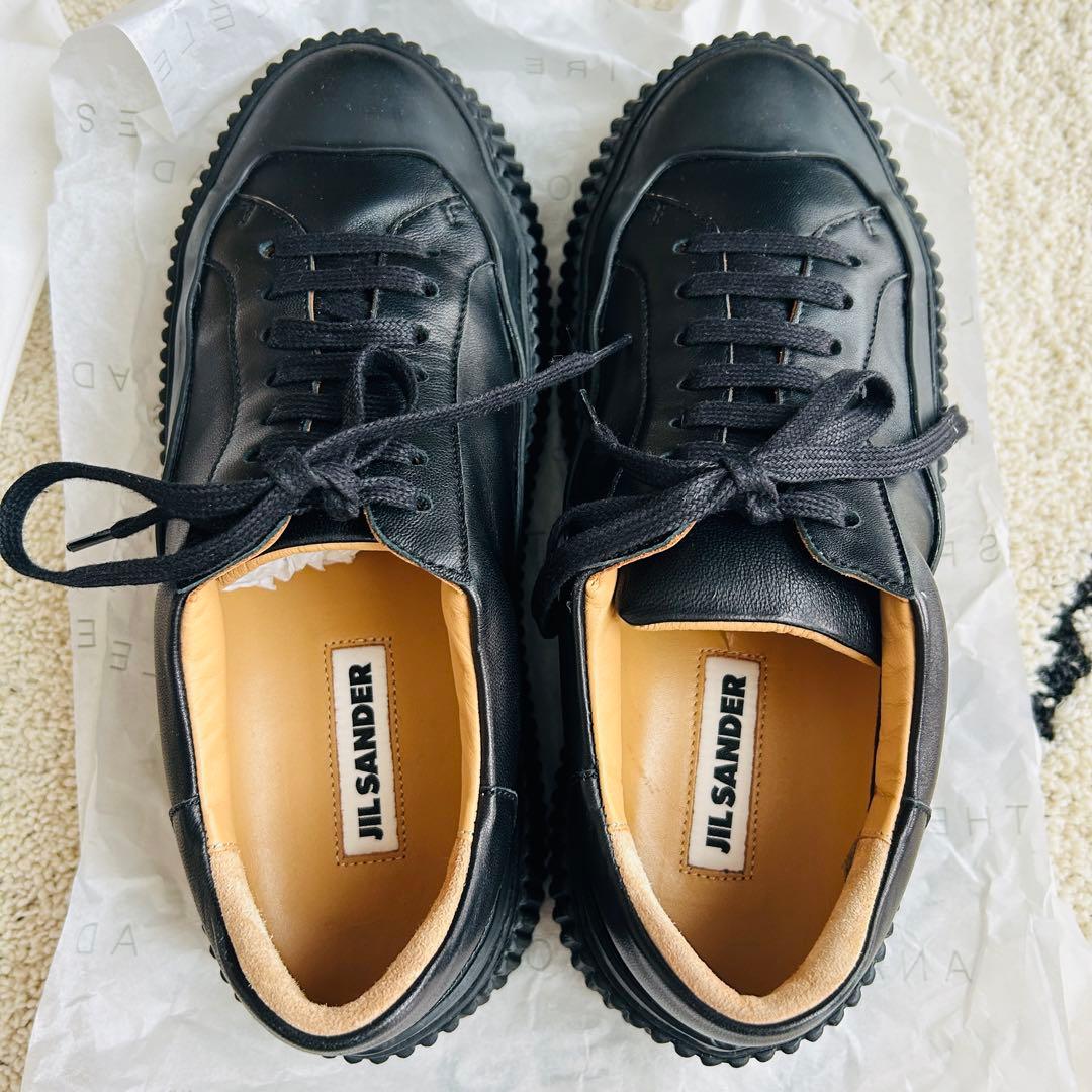 JIL SANDER ブラックレザー スニーカー レディース 24cm