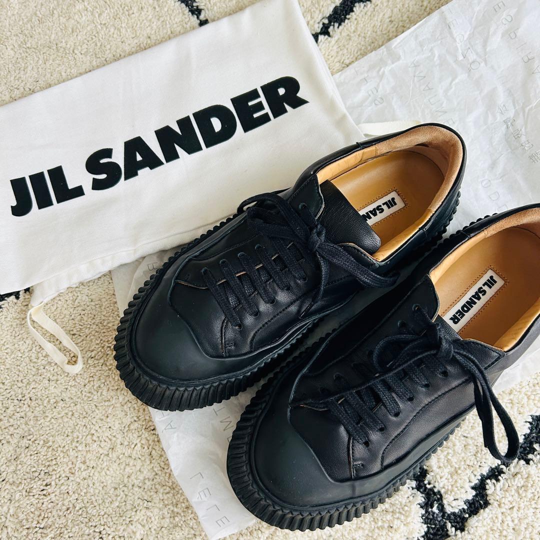 JIL SANDER ブラックレザー スニーカー レディース 24cm