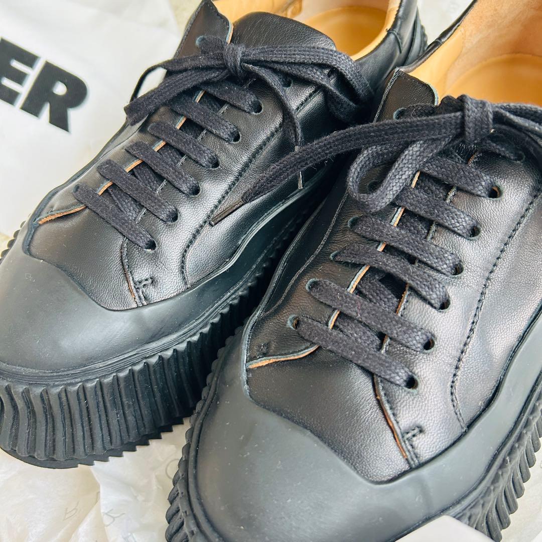 JIL SANDER ブラックレザー スニーカー レディース 24cm