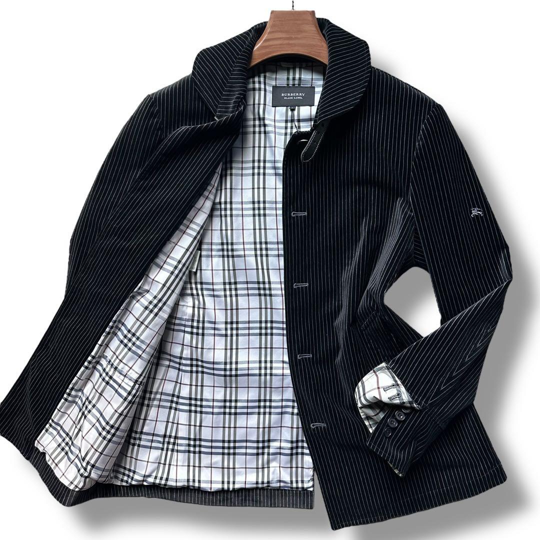 美品 バーバリーブラックレーベル マリンコート ベロア ストライプ ホースロゴ