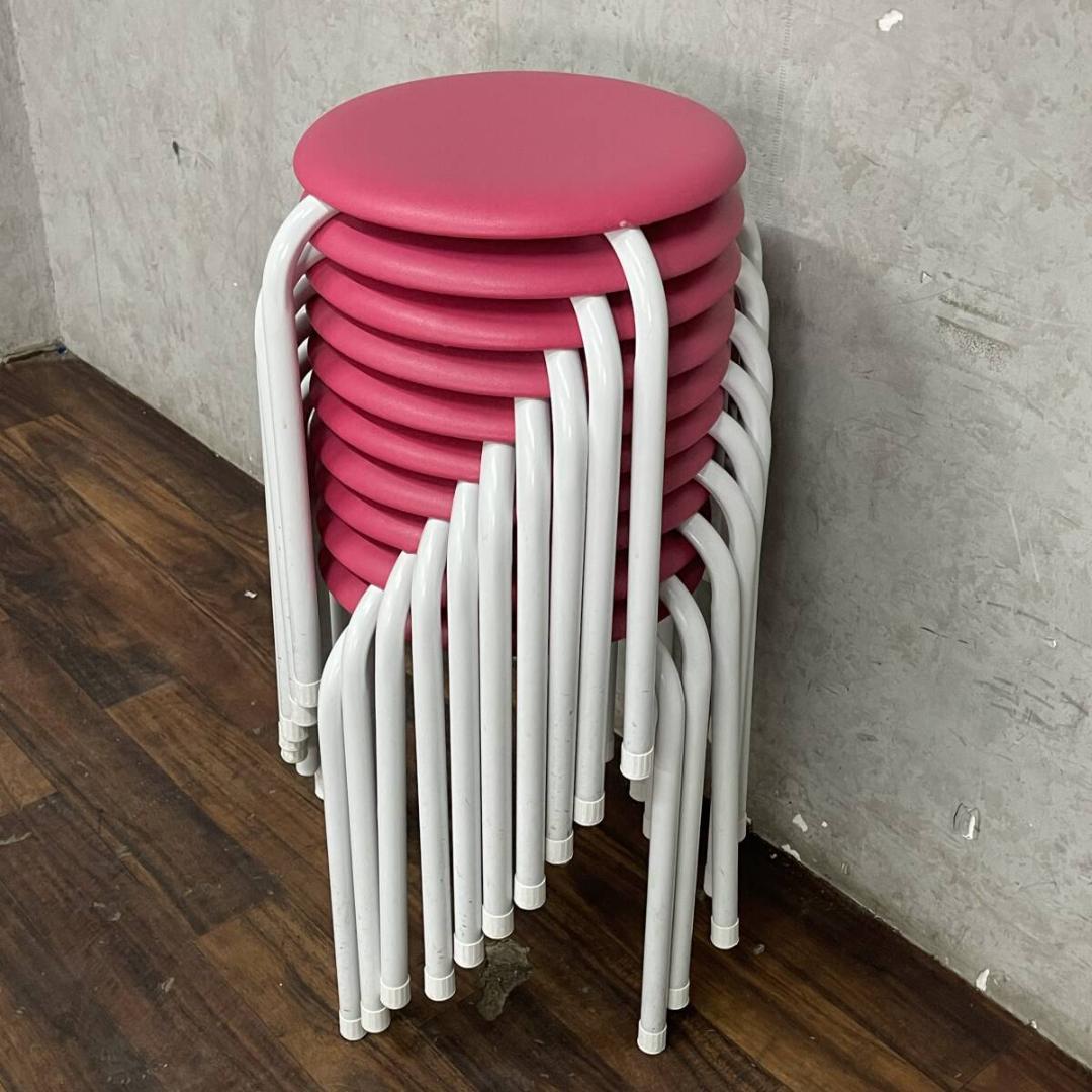 藤沢工業 丸椅子 スツール AC-225 ピンク 10脚 PVCレザー