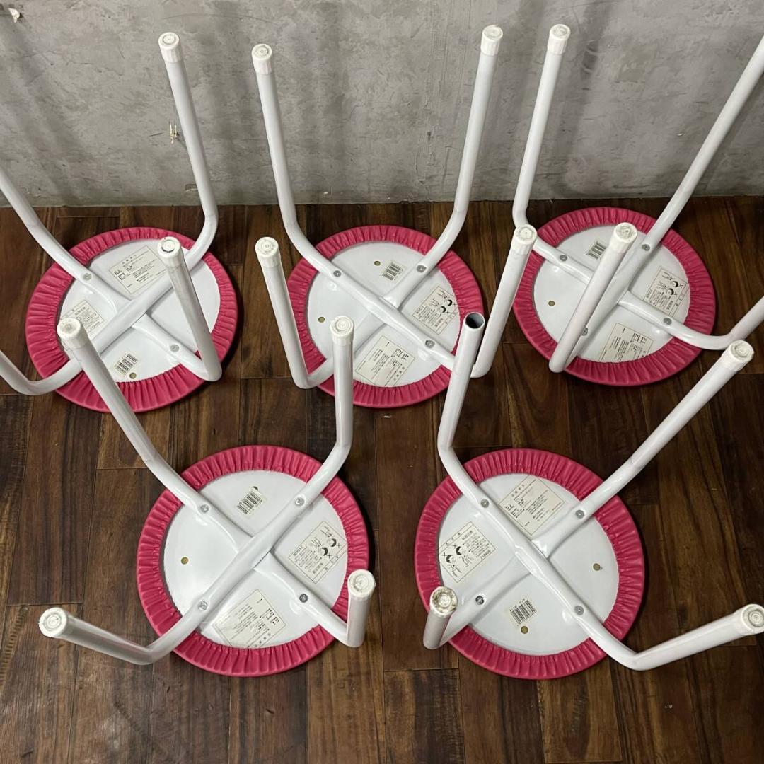 藤沢工業 丸椅子 スツール AC-225 ピンク 10脚 PVCレザー