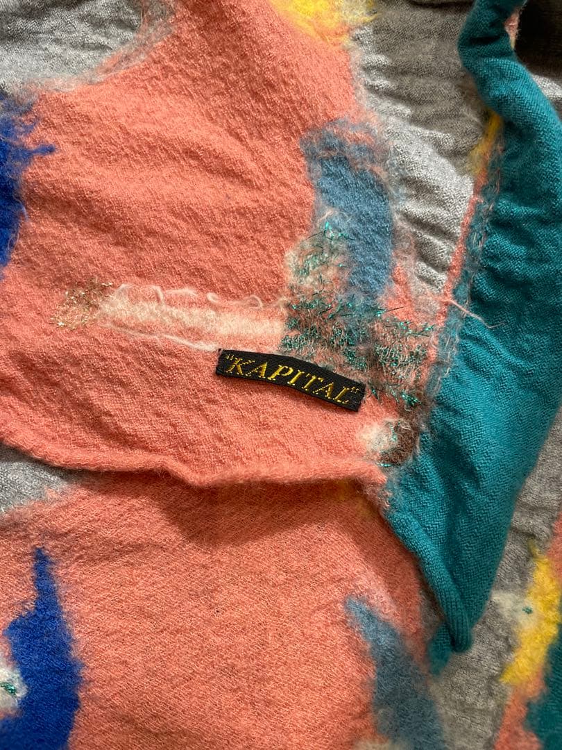 スカル柄刺繍 大判マフラー フリンジ付き