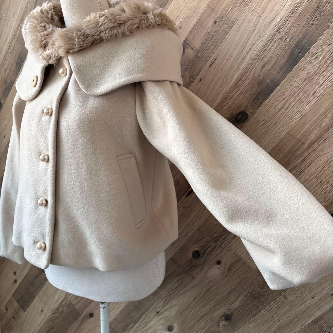 ★新品　フランシュリッペ　ファー　パールボタン　バルーン　ウール　マフマフコート