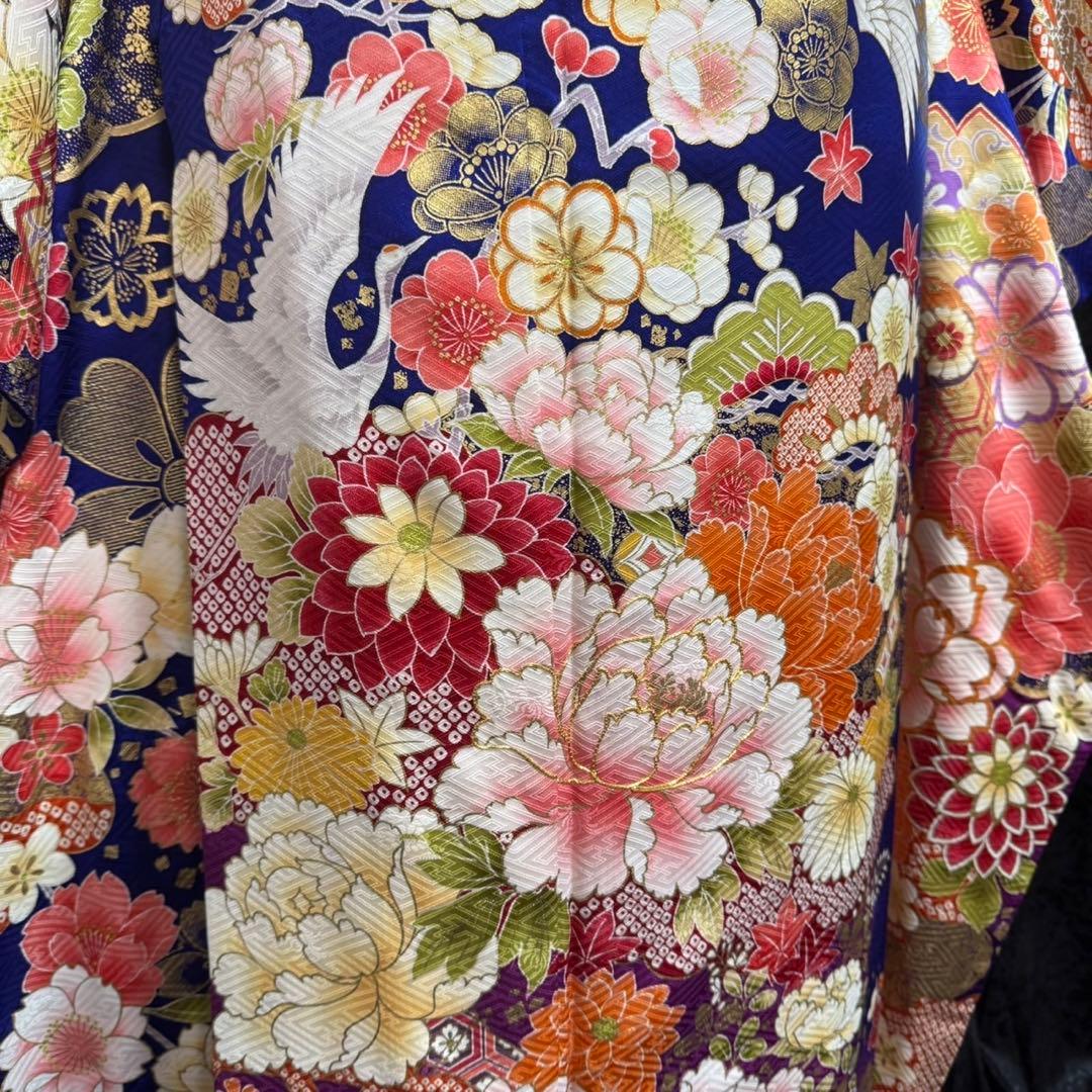 美品　京友禅　古典　地紋　駒刺繍　金彩　パール加工　フルセット　振袖　振り袖