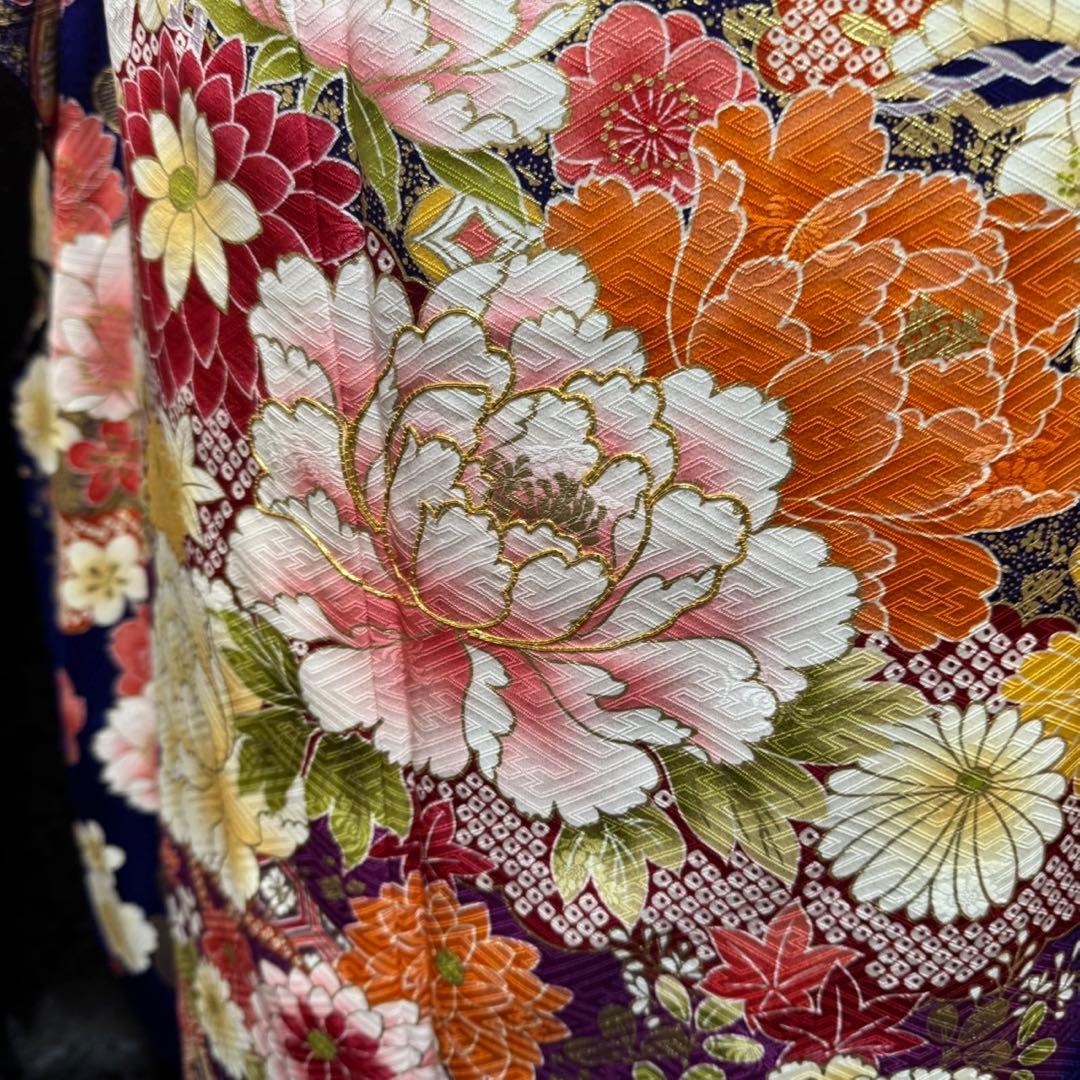 美品　京友禅　古典　地紋　駒刺繍　金彩　パール加工　フルセット　振袖　振り袖
