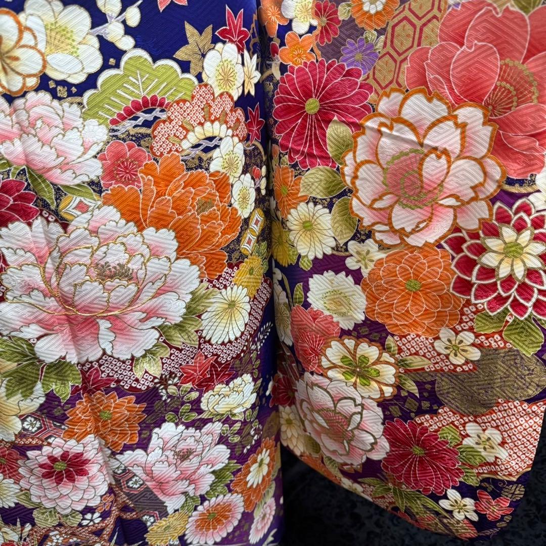 美品　京友禅　古典　地紋　駒刺繍　金彩　パール加工　フルセット　振袖　振り袖