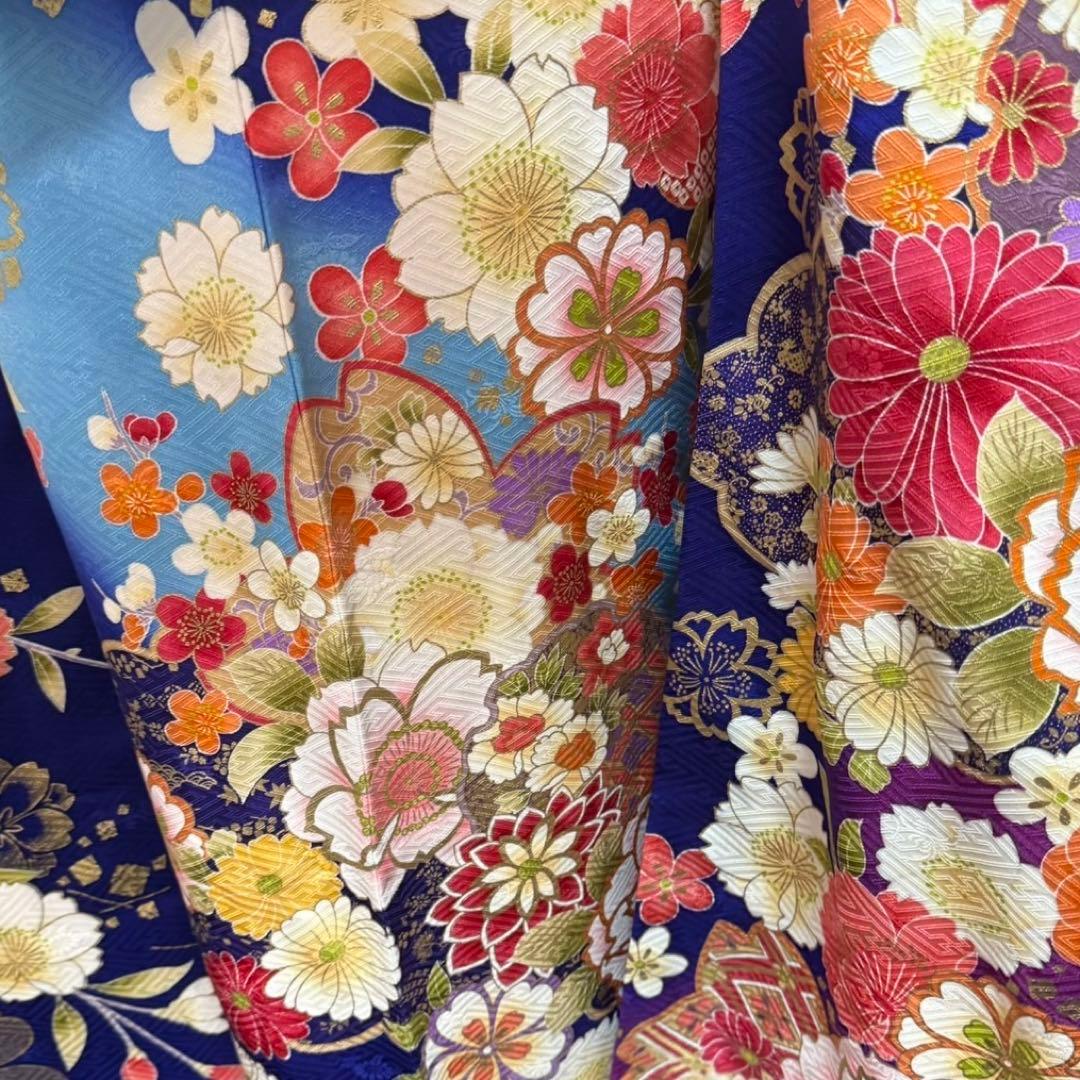 美品　京友禅　古典　地紋　駒刺繍　金彩　パール加工　フルセット　振袖　振り袖