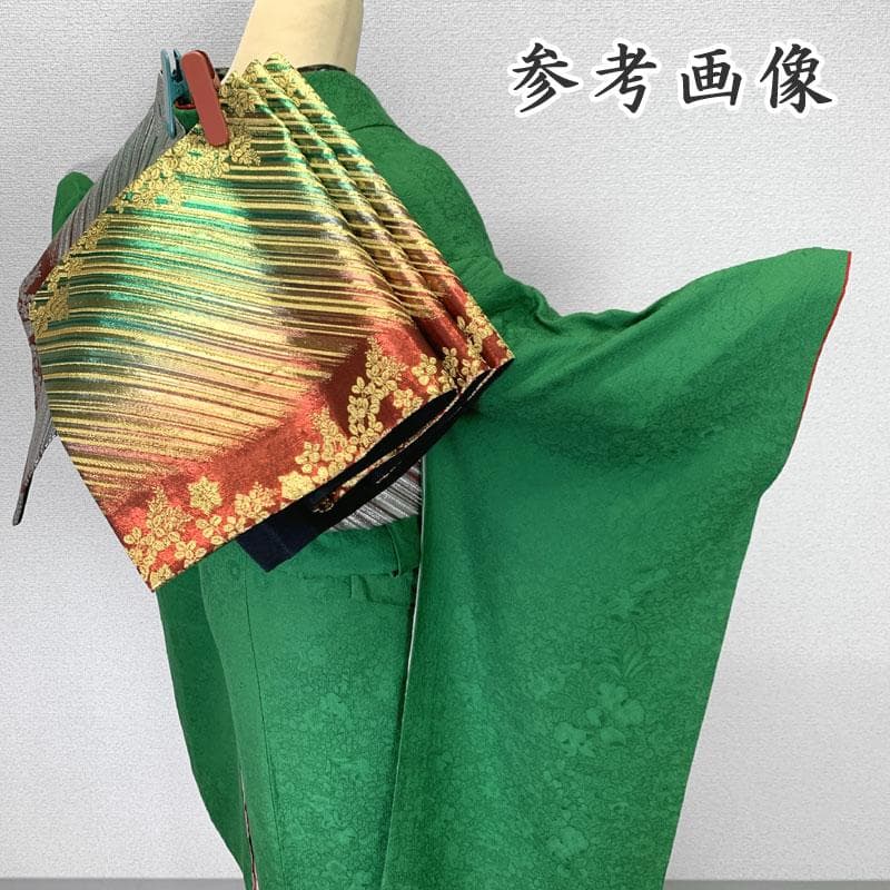 511z33〇小柄な方にも 色無地振袖 辻が花 地紋 重ね衿付 緑〇美品 成人式