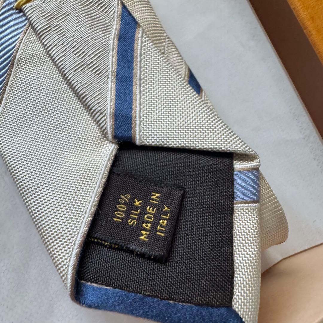 最高級 ルイヴィトン LV フラワーモノグラム ストライプ ネクタイ アイボリー