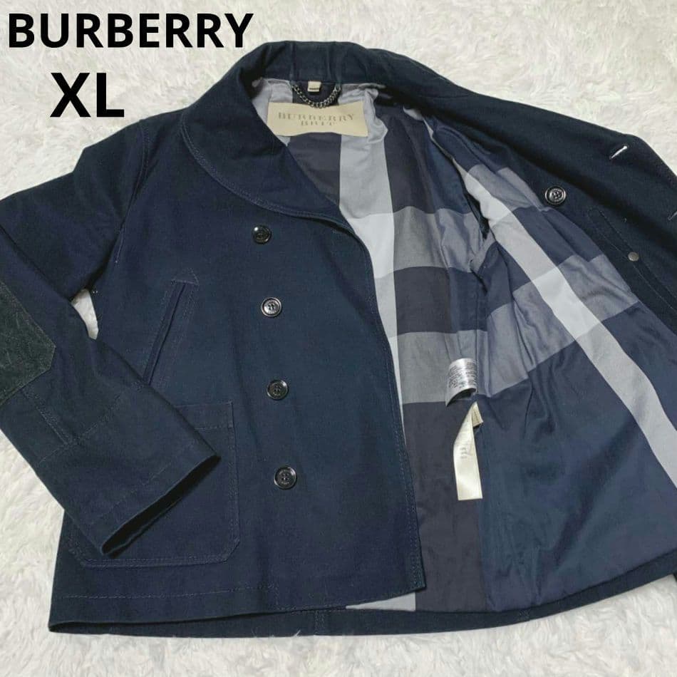 【美品】BURBERRY バーバリー Pコート メガチェック ネイビー XL