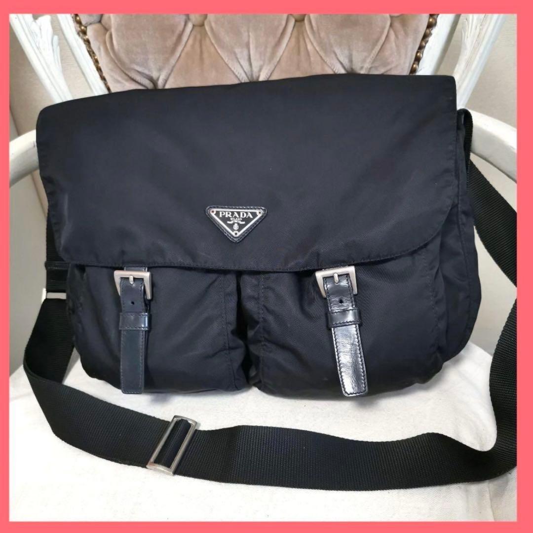 【正規品】プラダPRADA 大きめサイズ斜めがけショルダーバッグ 黒 ポコノ