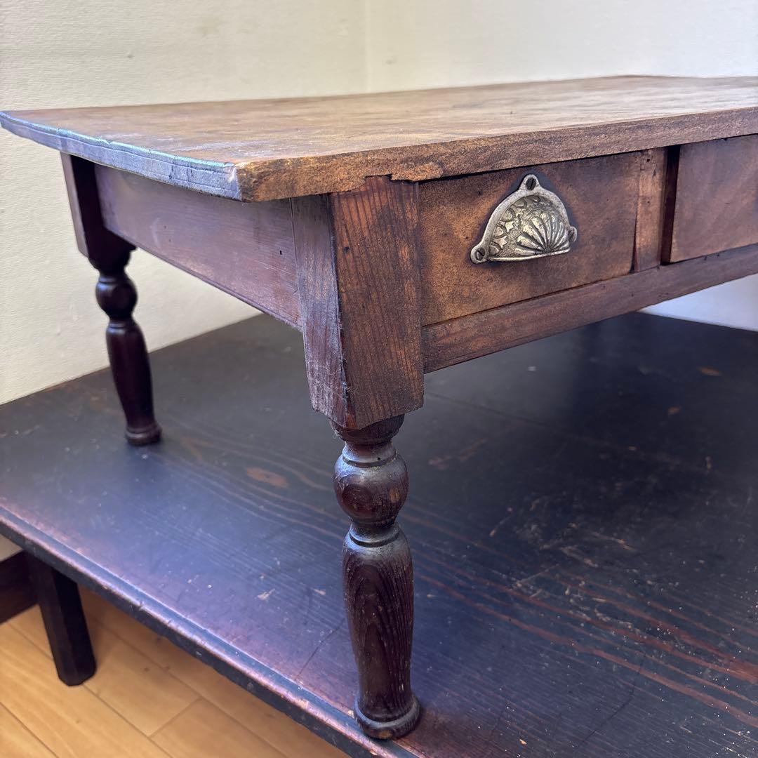 昭和レトロ 文机 ローテーブル 引き出し3杯 古家具 木製 机 ヴィンテージ