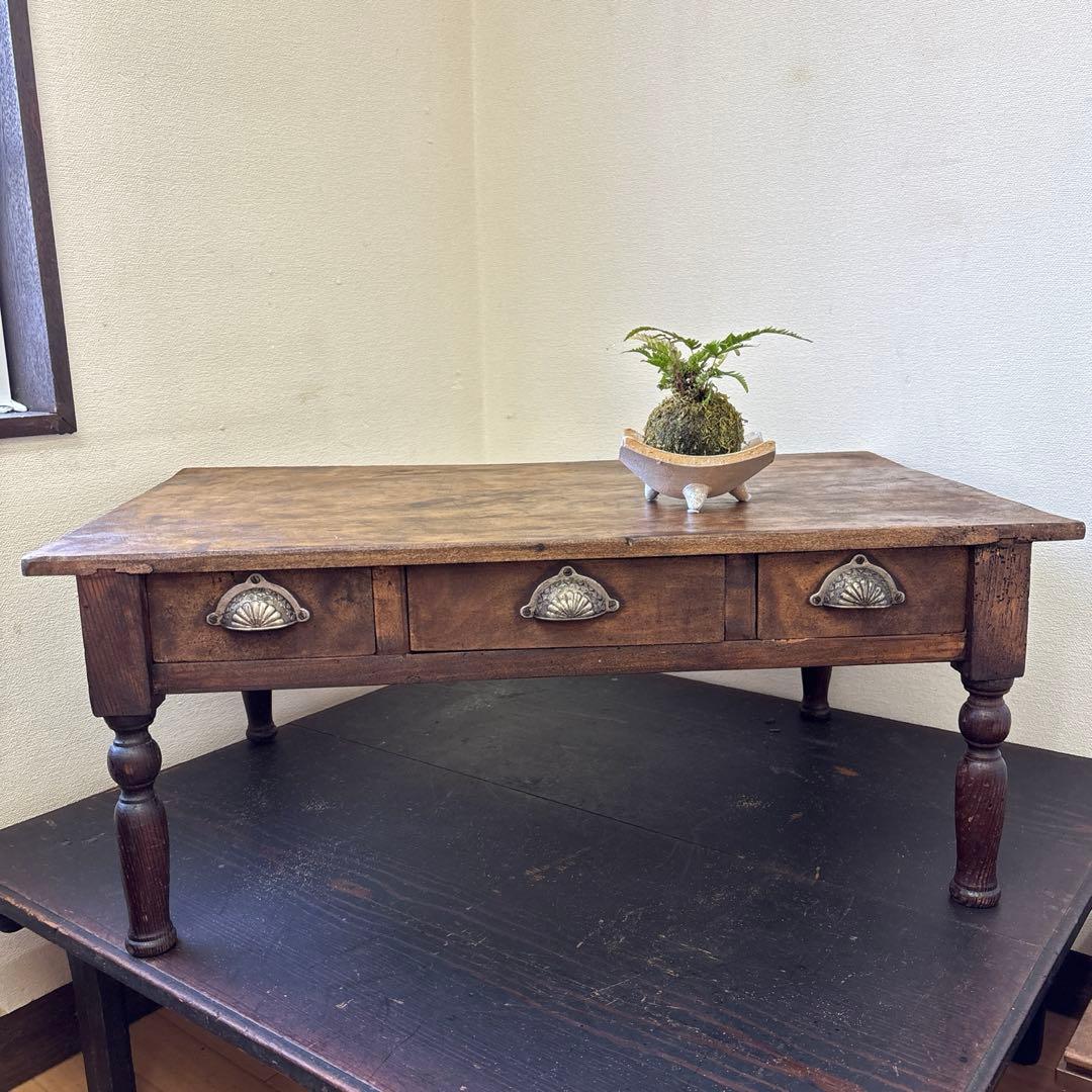 昭和レトロ 文机 ローテーブル 引き出し3杯 古家具 木製 机 ヴィンテージ