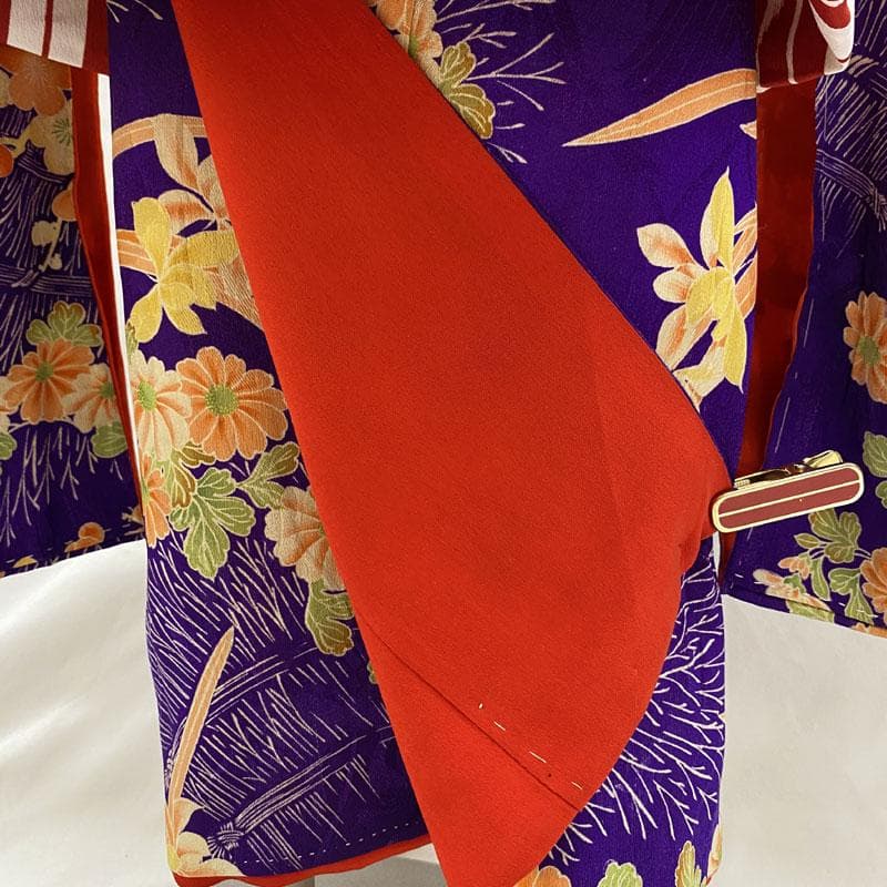 506ag33◎七五三 三歳 女の子 アンティーク着物&被布 花文 濃い紫色◎