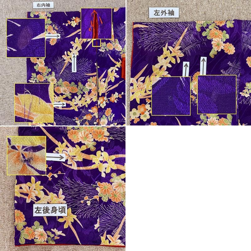 506ag33◎七五三 三歳 女の子 アンティーク着物&被布 花文 濃い紫色◎