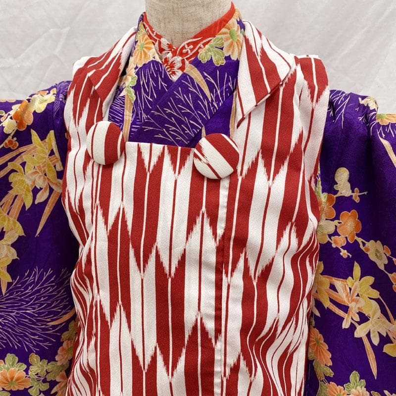 506ag33◎七五三 三歳 女の子 アンティーク着物&被布 花文 濃い紫色◎